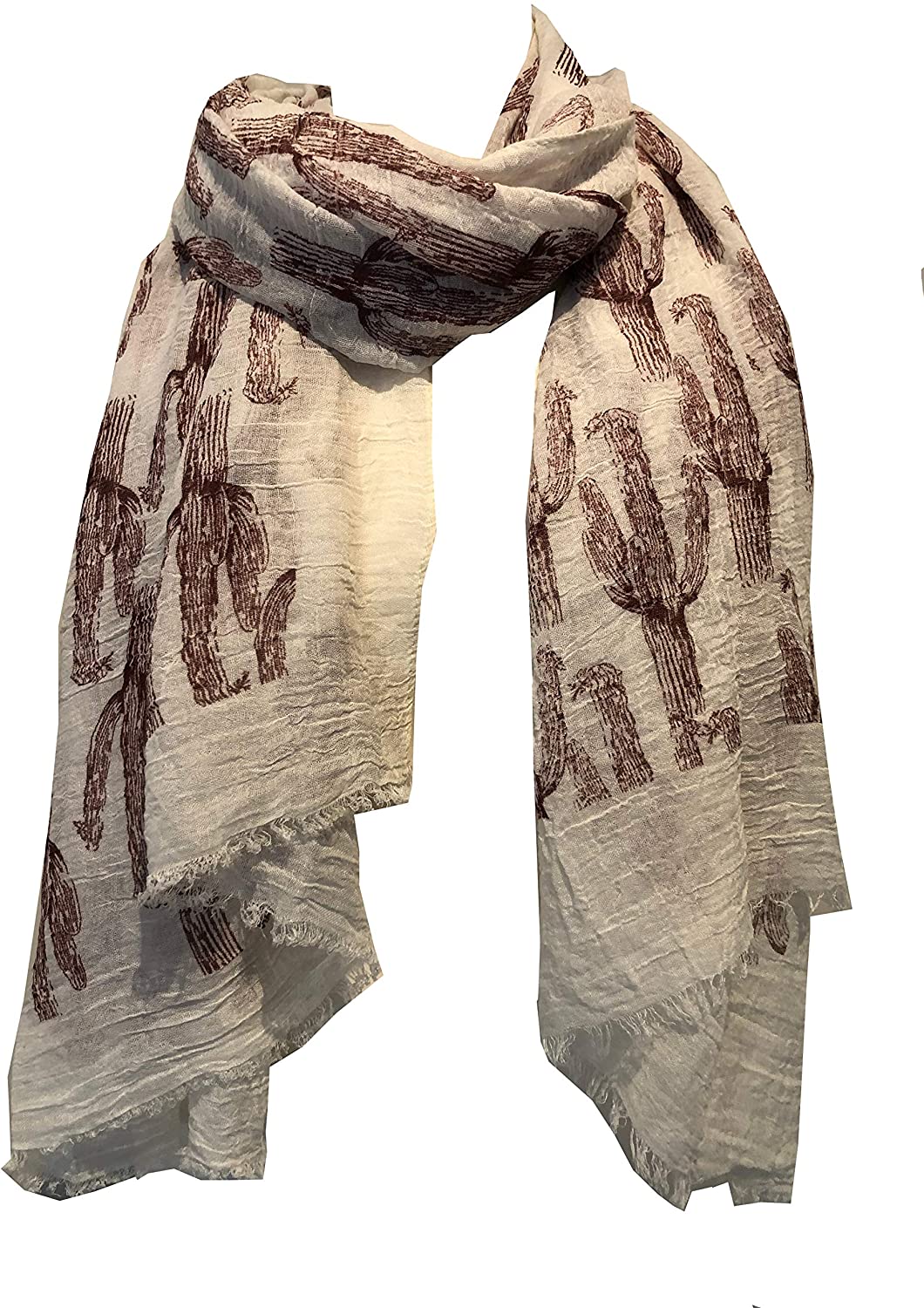 Cream with red cactus scarf with frayed edge long soft scarf