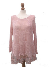 Load image into Gallery viewer, Pamper Yourself Now ltd Ladies Pink Crochet lace Long Sleeve top.Made in Italy (AA3)
