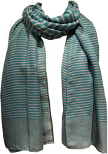 Load image into Gallery viewer, Pamper Yourself Now Turquoise with White Stripes Long Soft Scarf
