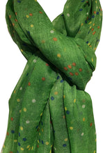 Load image into Gallery viewer, Pamper Yourself Now Bright Green with Multi Coloured dots Scarf/wrap
