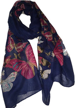 Load image into Gallery viewer, Pamper Yourself Now Navy Blue Scarf with Big and Small Butterflies
