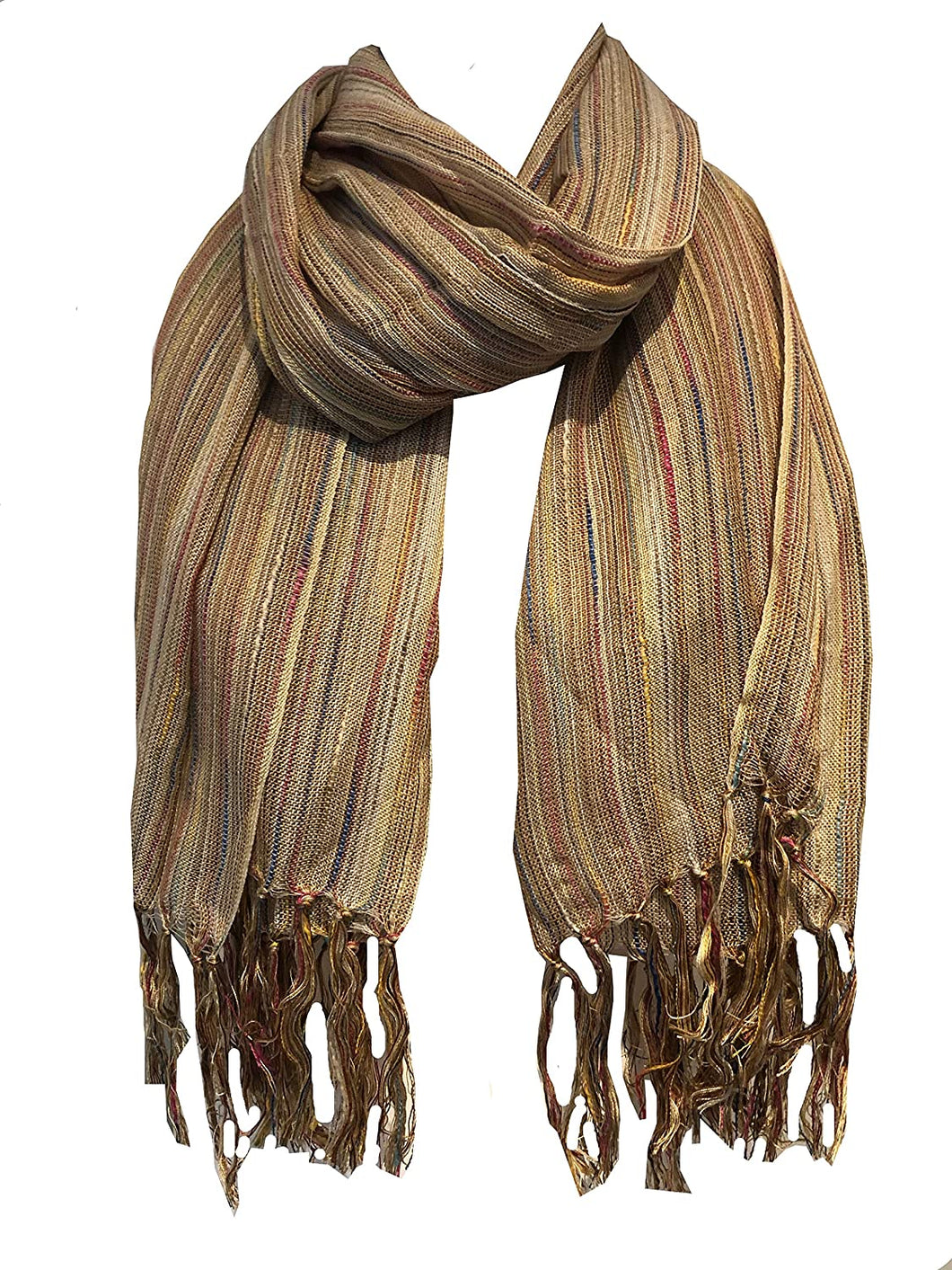 Pamper Yourself Now Beige Multi Coloured Striped Ladies Scarf/wrap