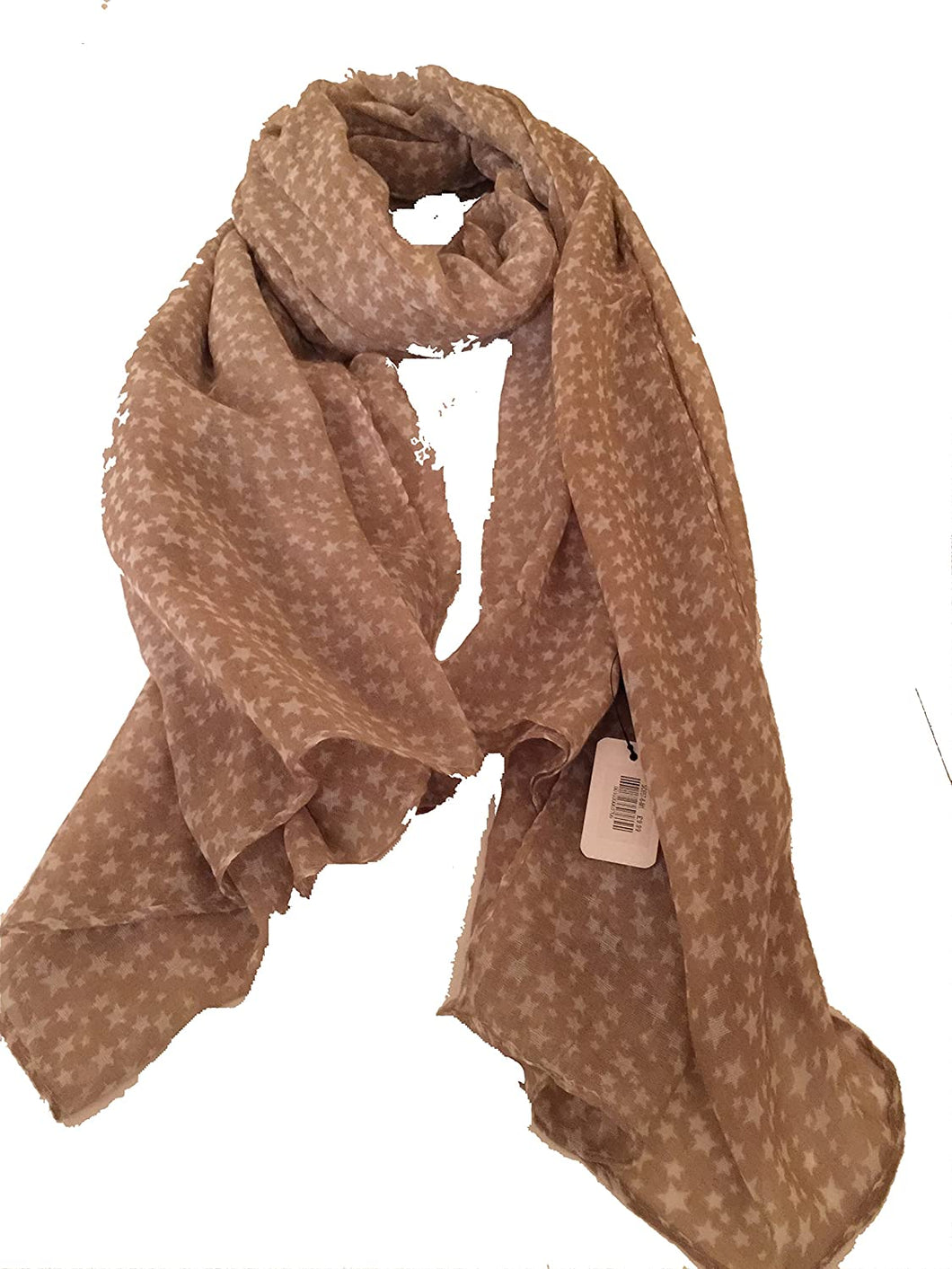 Pamper Yourself Now Light Brown with White Small Star Design Long Scarf