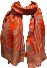 Load image into Gallery viewer, Orange with grey stripes long soft scarf
