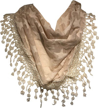 Load image into Gallery viewer, Pamper Yourself Now Beige with Beige Star lace Trimmed Triangle Scarf
