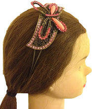 Load image into Gallery viewer, Pink/peach Dragonfly design aliceband, headband with pretty stone
