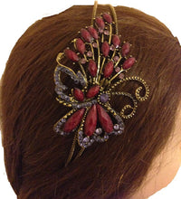 Load image into Gallery viewer, Burgundy/purple butterfly design aliceband, headband with pretty stone

