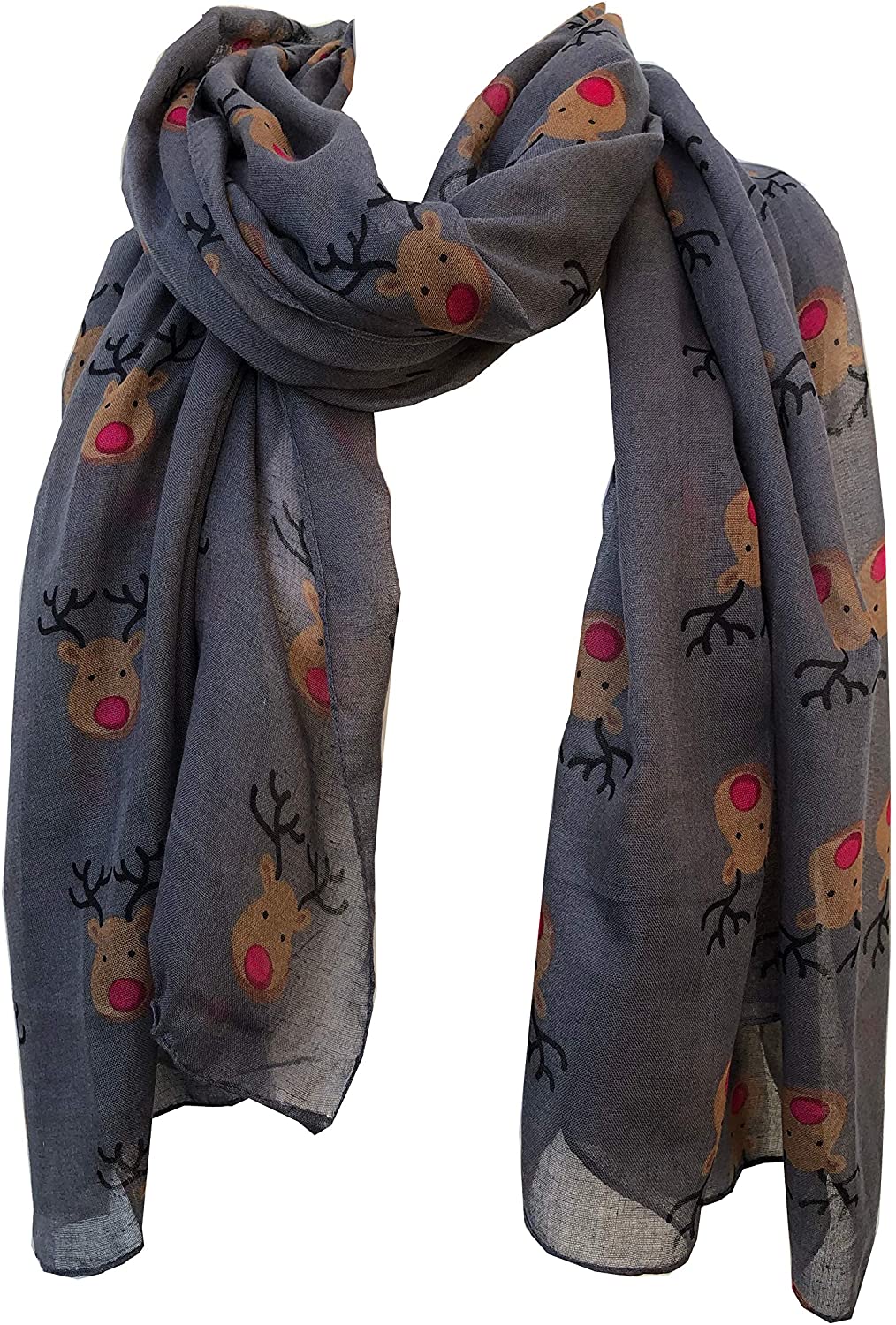 Pamper Yourself Now Grey red Nose Rudolph Reindeer Christmas Long Scarf