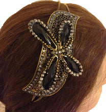 Load image into Gallery viewer, Black Dragonfly design aliceband, headband with pretty stone
