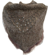 Load image into Gallery viewer, Pamper Yourself Now Dark Brown Triangle Scarf with Fur Trim and Sequin.
