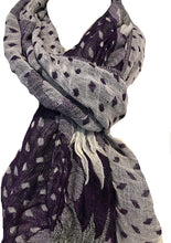 Load image into Gallery viewer, Pamper Yourself Now Purple, White and Grey Chunky Diamond Design Stretchy Blanket Scarf/wrap. Great Present/Gift for mums, Girlfriends or Wife.

