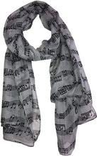 Load image into Gallery viewer, Pamper Yourself Now Big Scarf, Grey with Black Music Notes Print Scarf. Lovely Warm Winter Scarf Fantastic Gift
