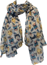 Load image into Gallery viewer, Pamper Yourself Now Cream Big Eye Owls Design Pretty Scarf, Long Soft Ladies Fashion London
