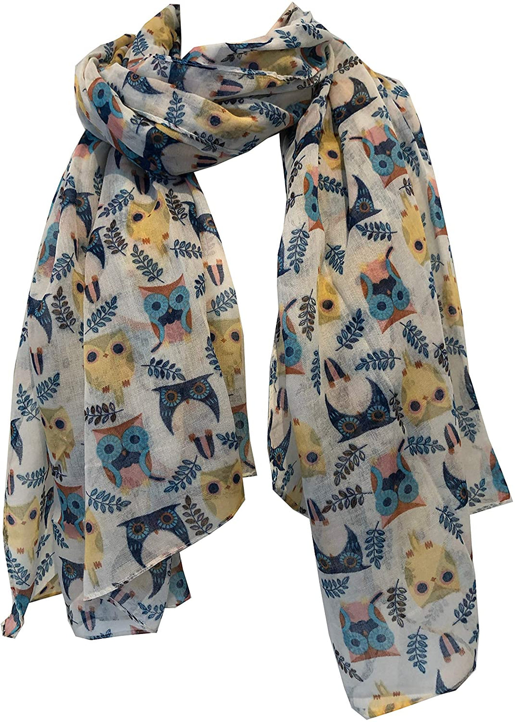 Pamper Yourself Now Cream Big Eye Owls Design Pretty Scarf, Long Soft Ladies Fashion London