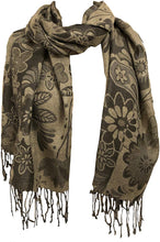 Load image into Gallery viewer, Grey Flower Design Women&#39;s Pashmina/Scarf/wrap. Lovely Present/Gift for Any Lady in Your Life.
