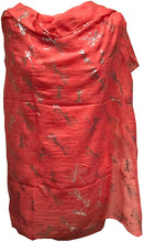 Load image into Gallery viewer, Pamper Yourself Now Peach with Silver Foiled Glitter Dragonfly Design Long Scarf/wrap
