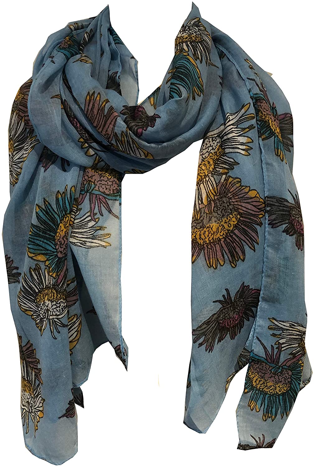 Light blue colourful daisy scarf Lovely soft scarf
