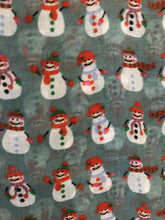 Load image into Gallery viewer, Green Snowman Design Ladies Scarf. Great Christmas Scarf/wrap Lovely Present.
