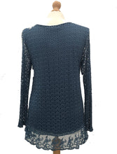 Load image into Gallery viewer, Pamper Yourself Now ltd Ladies Denim Blue Crochet lace Long Sleeve top.Made in Italy (AA8)

