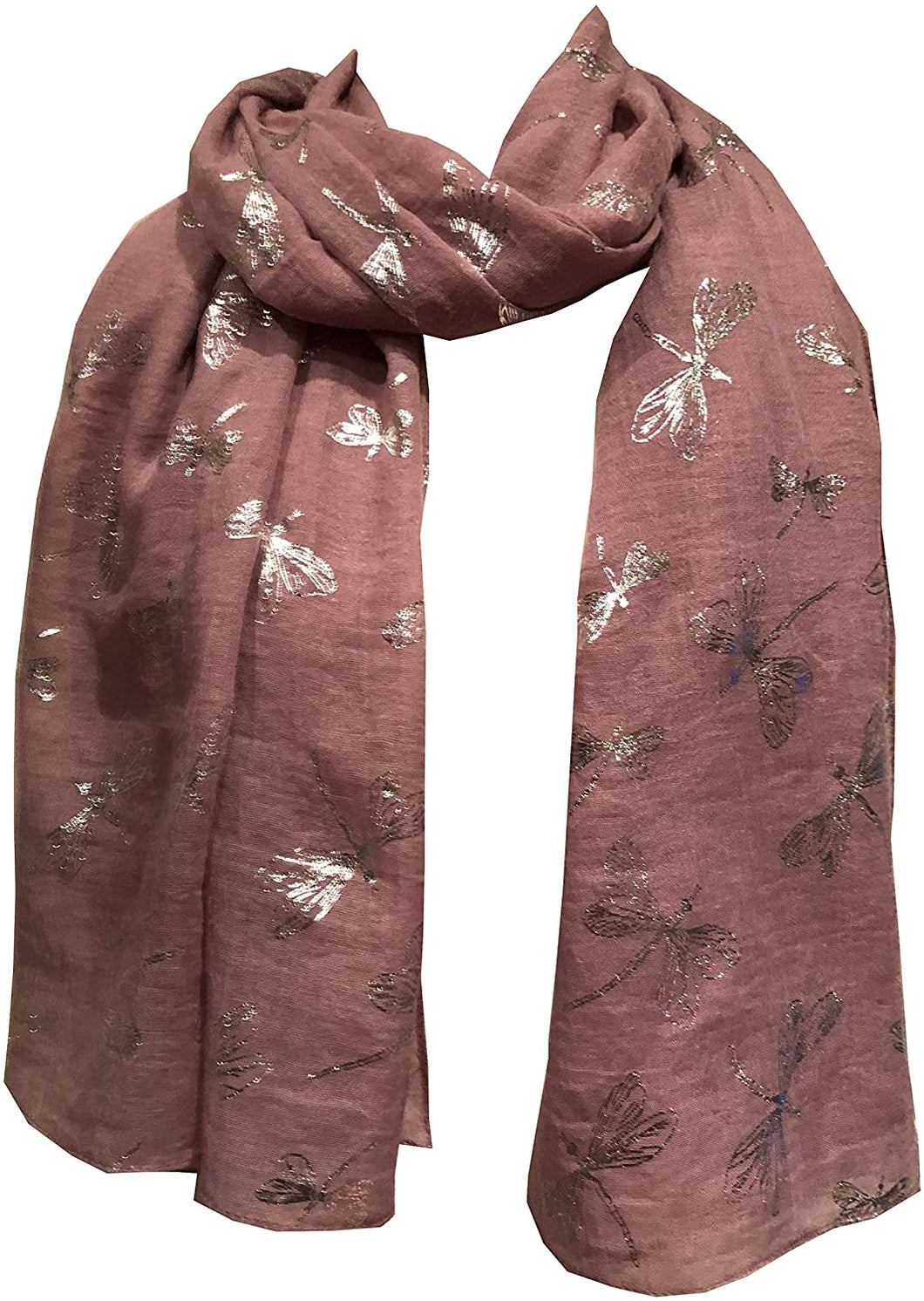 Pamper Yourself Now Pink with Silver Foiled Glitter Dragonfly Design Long Scarf/wrap