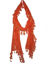 Load image into Gallery viewer,  Illuminous Orange leaf lace scarf
