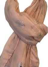 Load image into Gallery viewer, Pamper Yourself Now Baby Pink with Silver Dandelion Design Long Scarf
