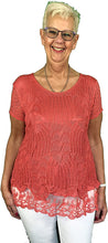 Load image into Gallery viewer, Pamper Yourself Now ltd Ladies Coral Crochet lace Short Sleeve top.Made in Italy (AA16) (Medium)
