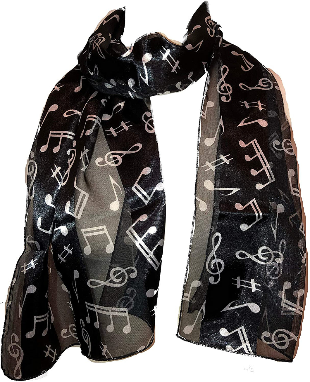 Black Musical Notes Scarf with White Notes