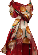 Load image into Gallery viewer, Pamper Yourself Now Red with Yellow Ball Baubles Thin Pretty Christmas Scarf
