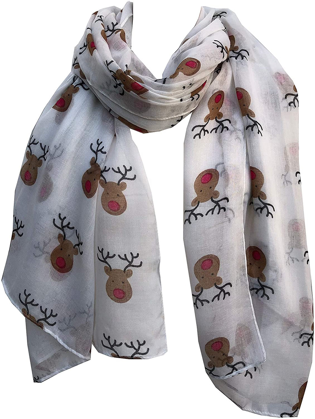 Pamper Yourself Now White red Nose Rudolph Reindeer Christmas Long Scarf