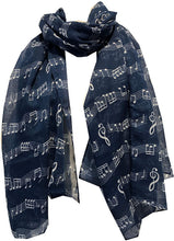 Load image into Gallery viewer, Pamper Yourself Now Big Scarf, Blue with White Music Notes Print Scarf. Lovely Warm Winter Scarf Fantastic Gift
