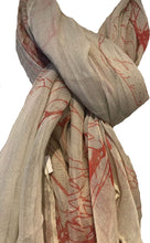 Load image into Gallery viewer, Cream with Peach Eagle and Skull Design Scarf/wrap.
