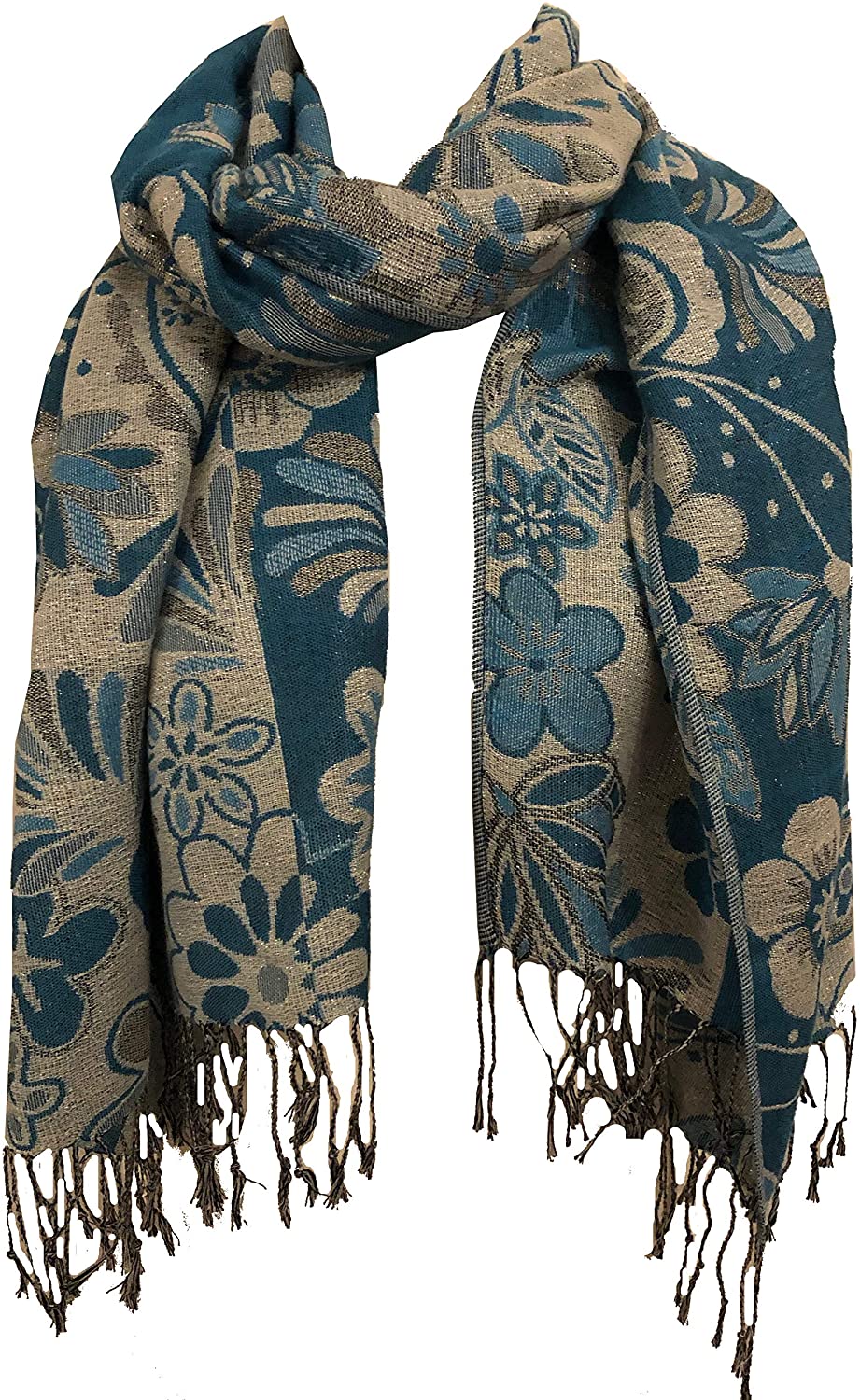 Blue Flower Design Women's Pashmina/Scarf/wrap. Lovely Present/Gift for Any Lady in Your Life.