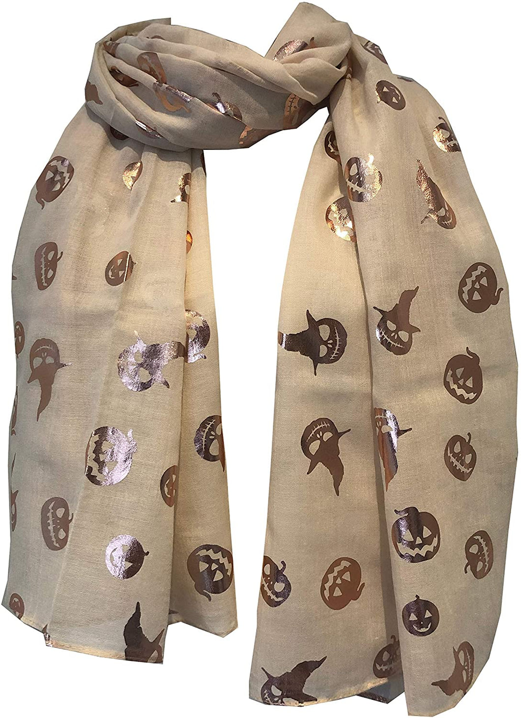 Gold pumpkins and witch design Halloween scarf, great as a present/gift.