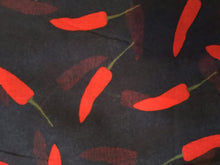Load image into Gallery viewer, Pamper Yourself Now Navy Blue with red Small Chilli Pepper Design Scarf.
