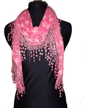 Load image into Gallery viewer, Pamper Yourself Now Pink with Beige Star lace Trimmed Triangle Scarf
