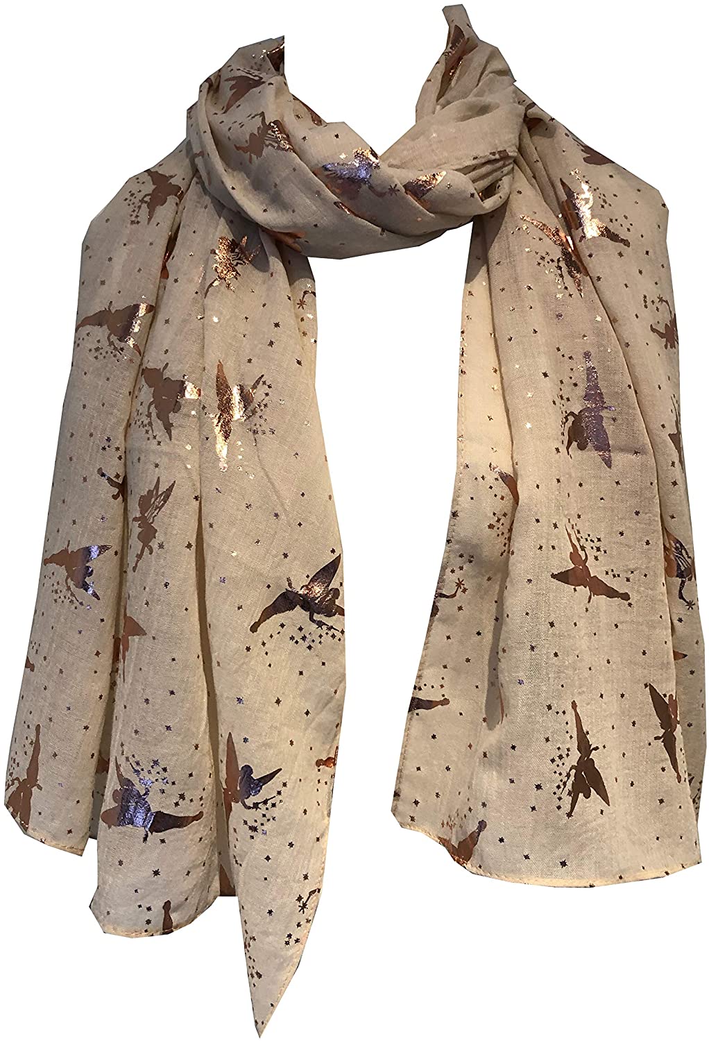 Pamper Yourself Now Cream with Gold Fairy Design Long Scarf/wrap