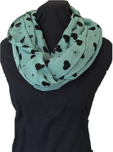 Load image into Gallery viewer, Pamper Yourself Now Green with Black Embossed Love Hearts and dot Design Snood
