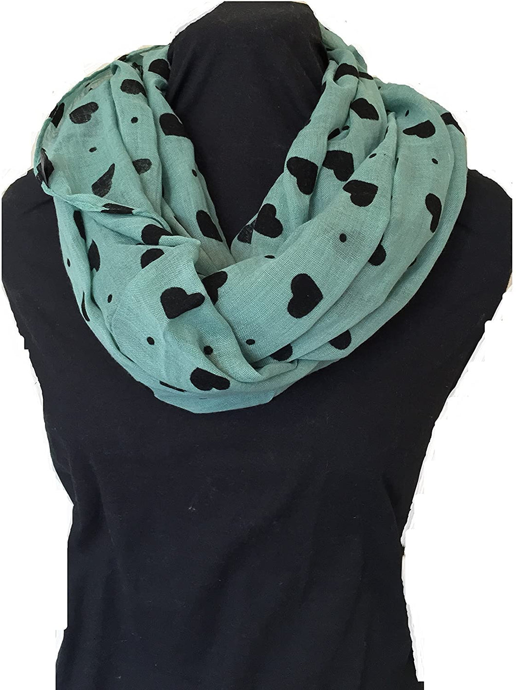 Pamper Yourself Now Green with Black Embossed Love Hearts and dot Design Snood