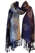 Load image into Gallery viewer, Blue with silver mulberry tree pashmina
