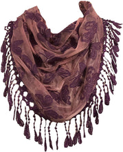 Load image into Gallery viewer, Pink/Purple Butterfly lace Trimmed Triangle Scarf

