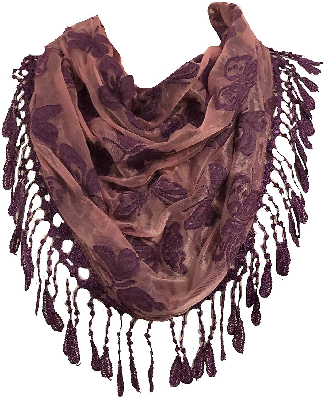 Pink/Purple Butterfly lace Trimmed Triangle Scarf