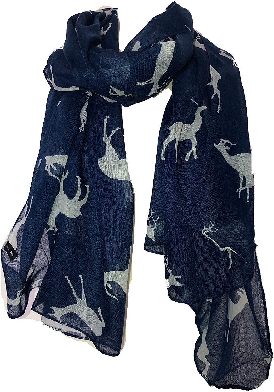 Pamper Yourself Now Dark Blue with White Deers and stag Print Scarves