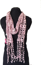 Load image into Gallery viewer, Baby pink thin flower lace long scarf with tassels
