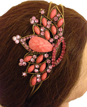 Load image into Gallery viewer, Pink/peachy crown design aliceband, headband with pretty stone
