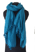 Load image into Gallery viewer, Pamper Yourself Now Teal Plain Scarf/wrap with bobbles
