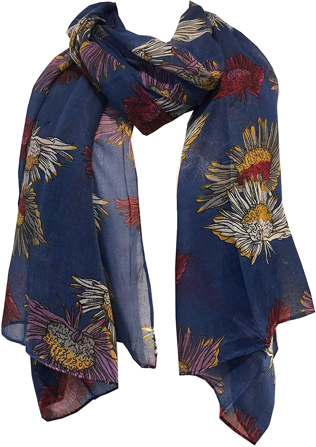 Dark blue colourful daisy scarf Lovely soft scarf