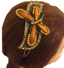 Load image into Gallery viewer, orange Dragonfly design aliceband, headband with pretty stone
