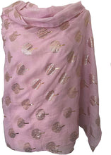 Load image into Gallery viewer, Pamper Yourself Now Pink with Gold Foiled Mulberry Tree Design Ladies Scarf/wrap. Great Present for Mum, Sister, Girlfriend or Wife.
