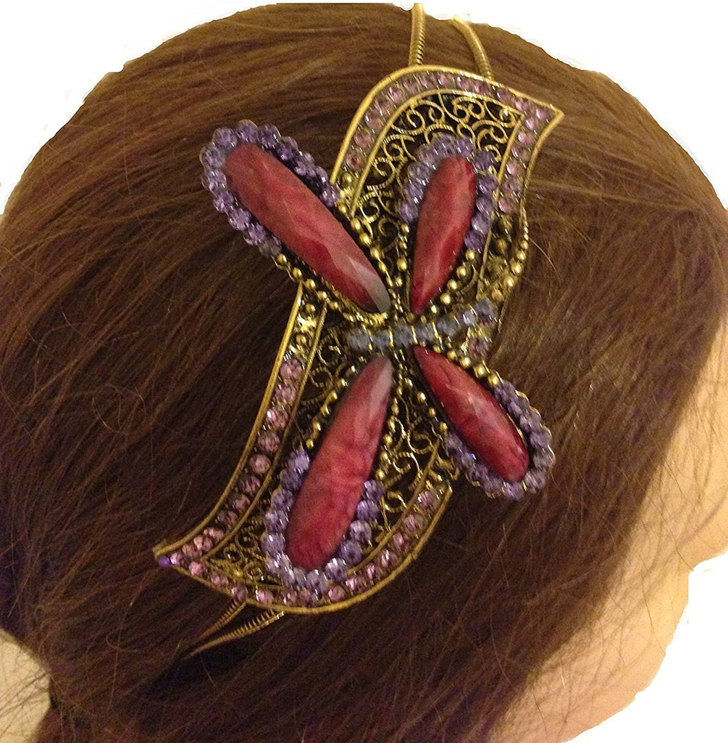 Burgundy/purple Dragonfly design aliceband, headband with pretty stone